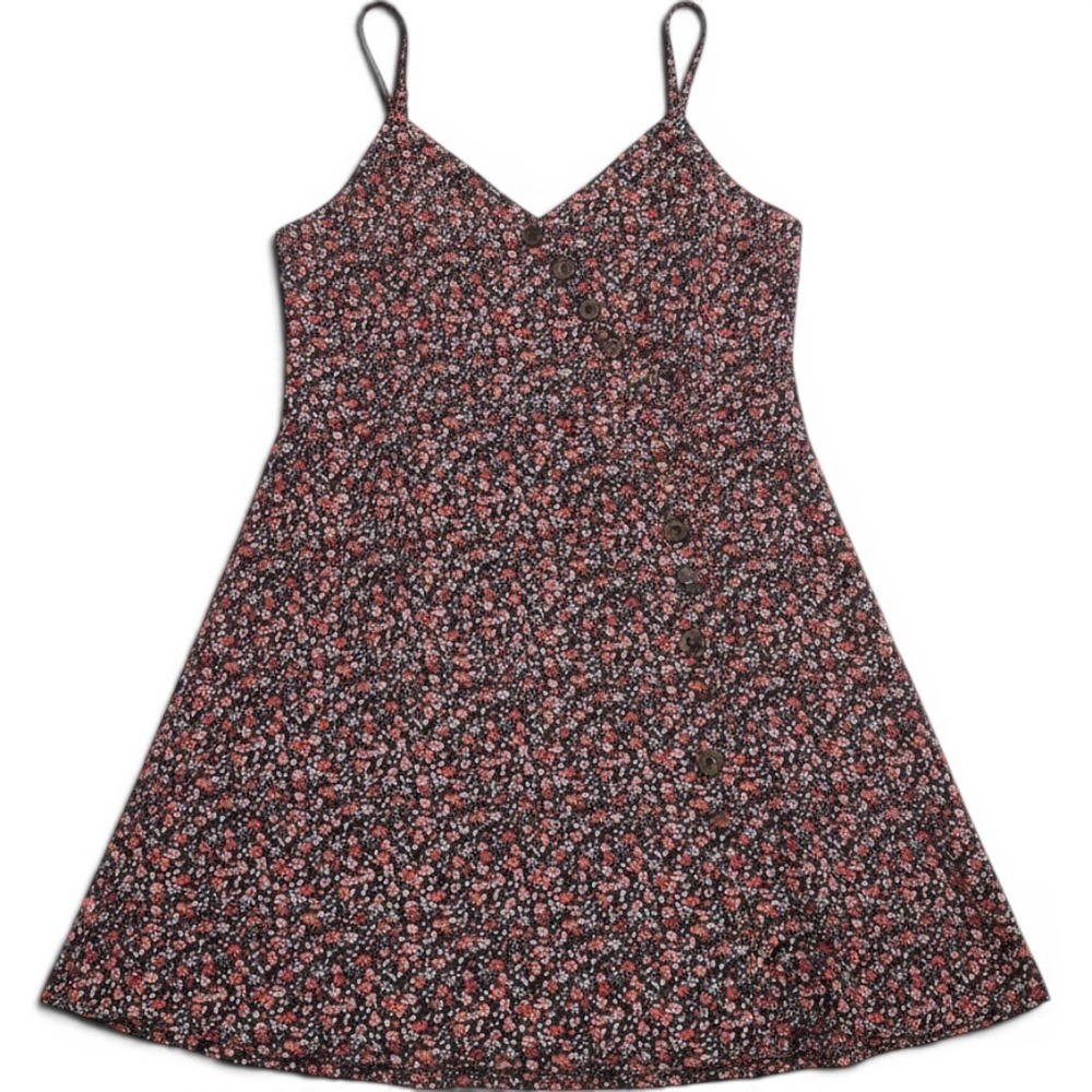 Madewell Silk Floral Button Front Mini Dress Black Multi Womens Size 2